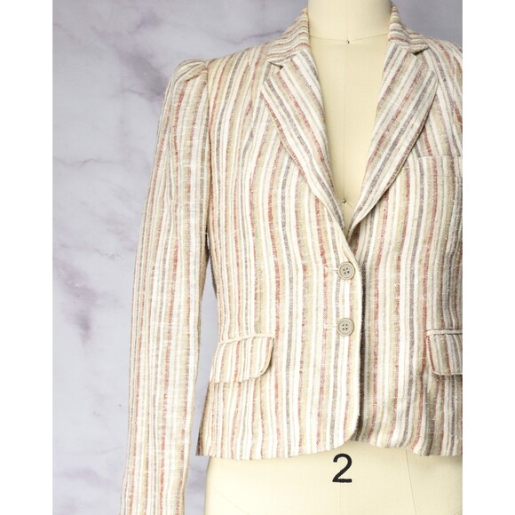 1970s Linen Blend Blazer Size Small Minimalist Striped Jacket Neutral - Picture 5 of 9